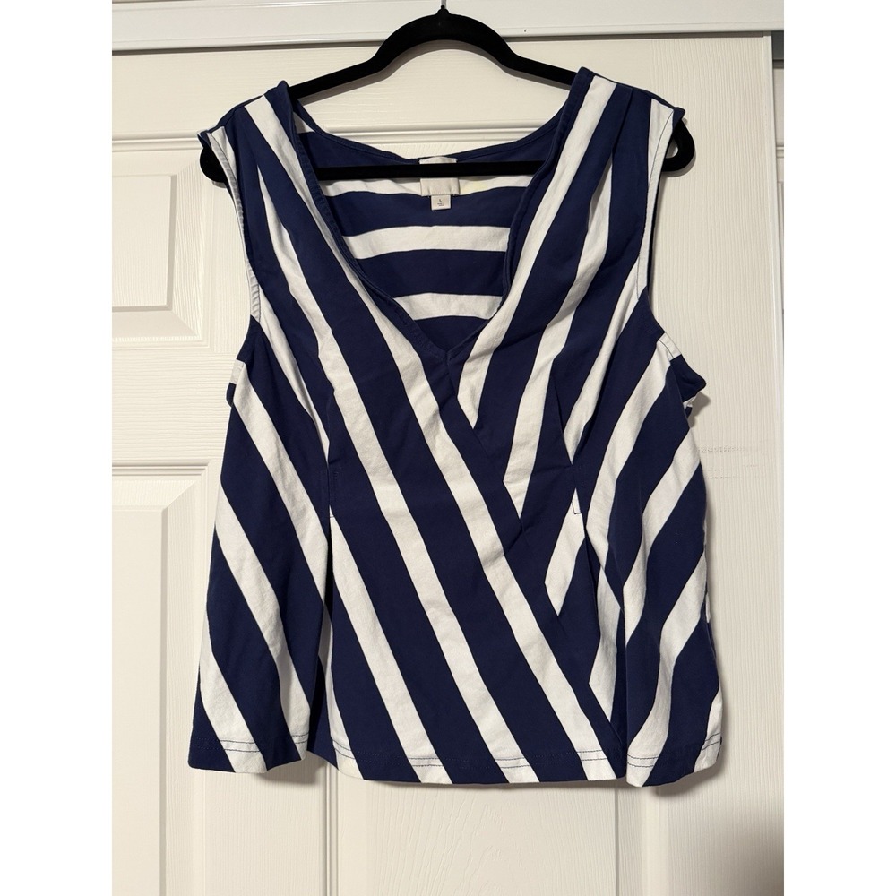 Maeve Anthropologie Sleeveless‎ Blue White Striped Top Nautical Coastal Resort